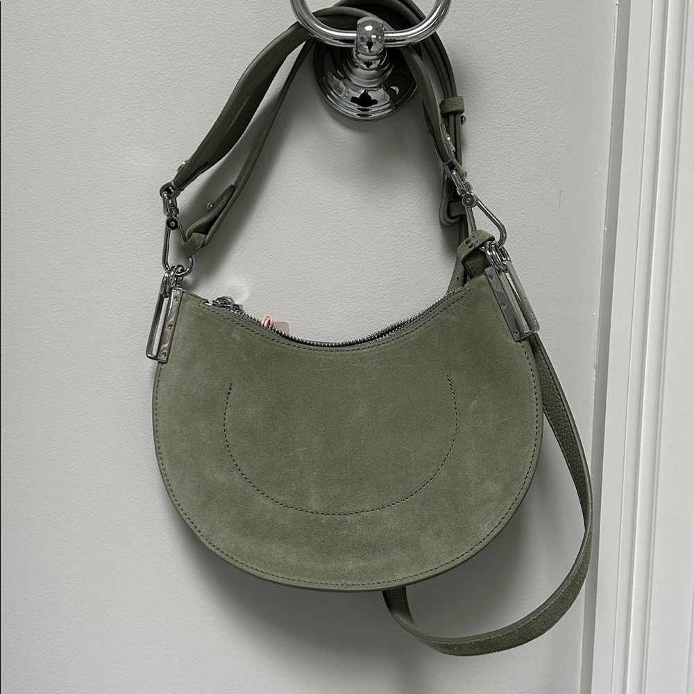 Coccinelle Purse NWT light green suede Italian wear on shoulder wrist crossbody - Picture 4 of 15